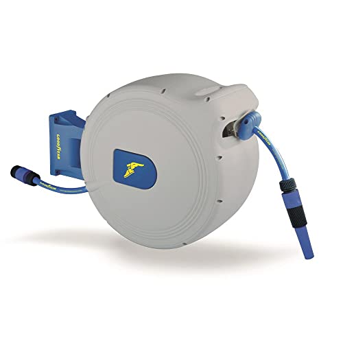 Goodyear - Enrollador automático manguera 30 metros. Soporte manguera jardín pared con...
