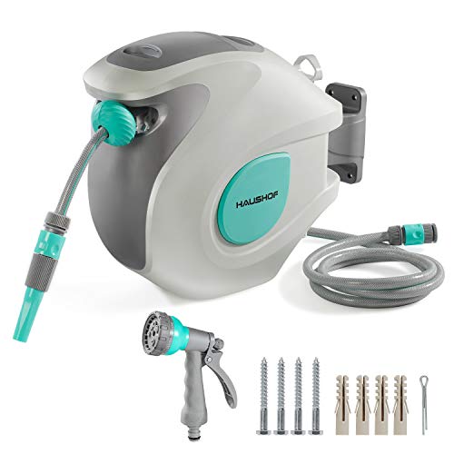 HAUSHOF Carrete para Manguera Manguera de Riego 20M+2M 9 Modos de Pulverización 180°...